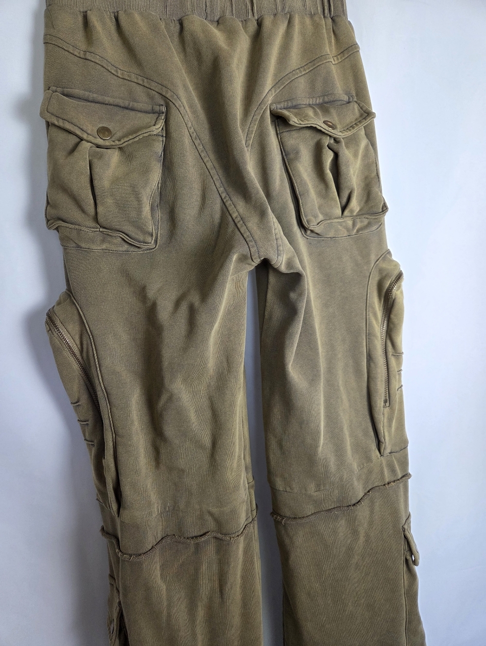 Athina Los Angeles Green Cargo Sweatpants With Pockets Snaps And Flaps - Picture 7 of 14